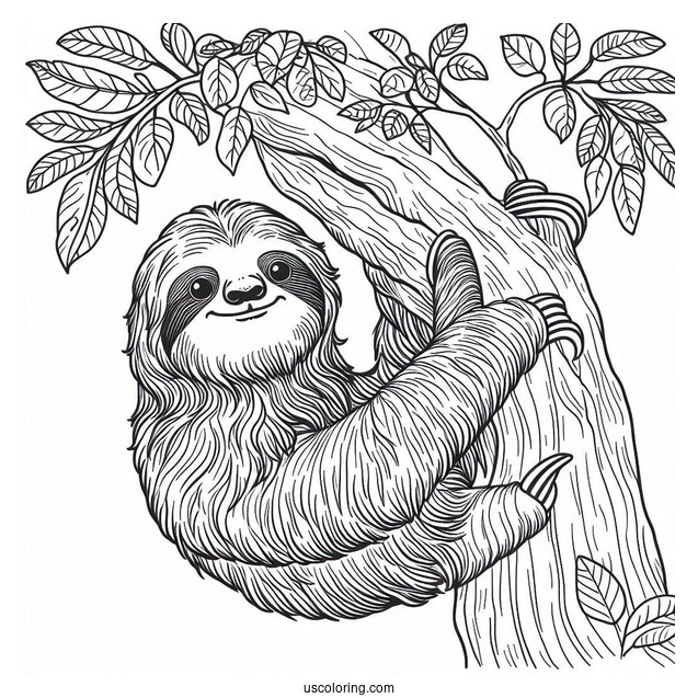 Sloth Climbing Up Tree To Color