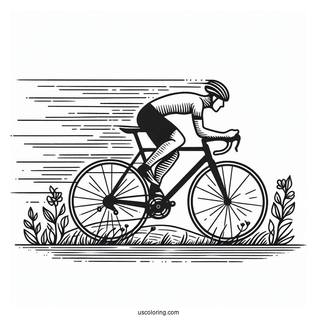 Man Racing On Bicycle Coloring Page