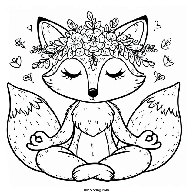 Meditating Fox With A Flower Crown