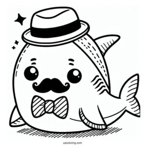 Cute Shark Coloring Page With Mustache, Bowtie, And Hat