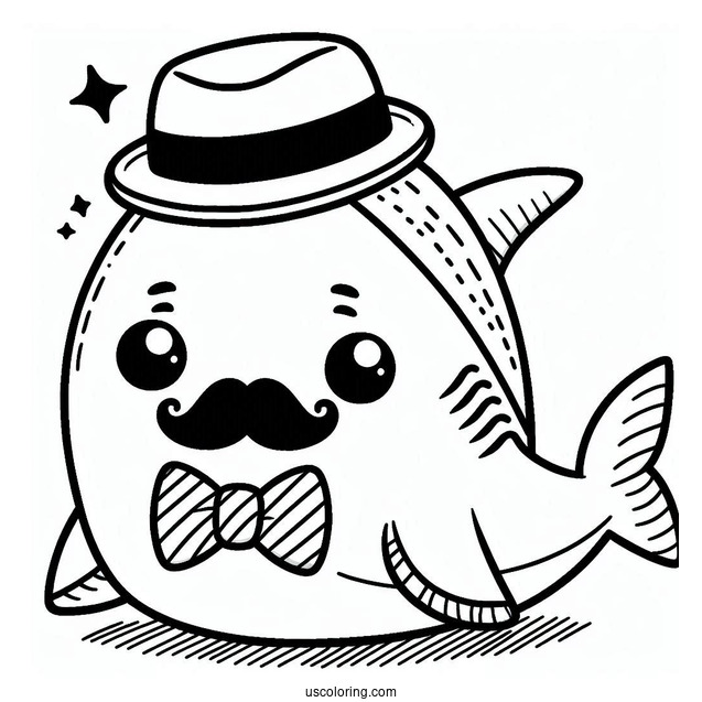 Cute Shark Coloring Page With Mustache, Bowtie, And Hat
