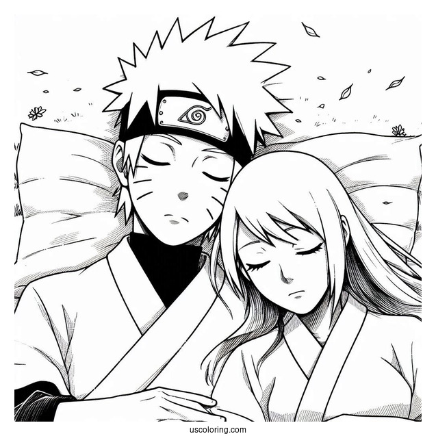 Rin Nohara Sleeping Next To Hatake Kakashi Coloring Page On The Grass