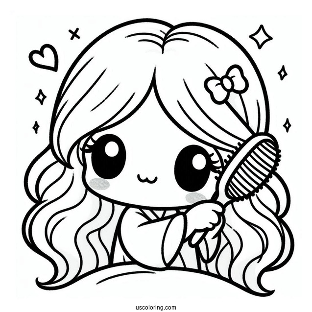 Kawaii Precious Moments Coloring Page Of Girl Brushing Hair