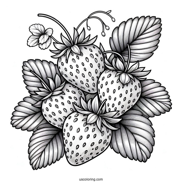 Bunch Of Strawberries Detailed Coloring