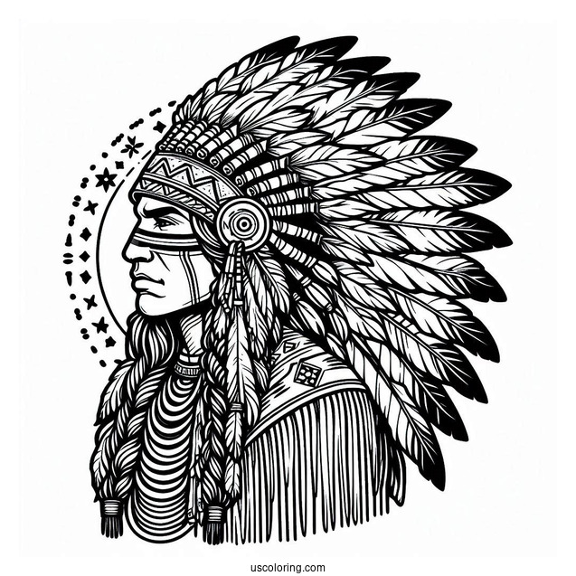 Native American Coloring Page Chief Wearing Headdress And Traditional Clothing Coloring Page