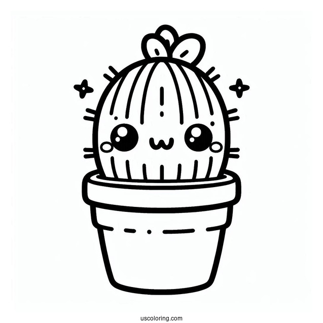Cute Kawaii Cactus Coloring Page