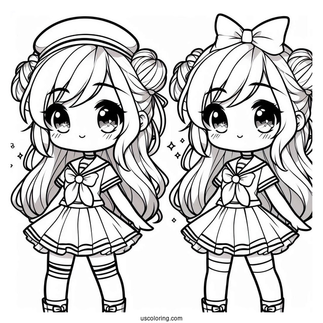 Beautiful Chibi Girl In Sailor Outfit Coloring Page For Kids