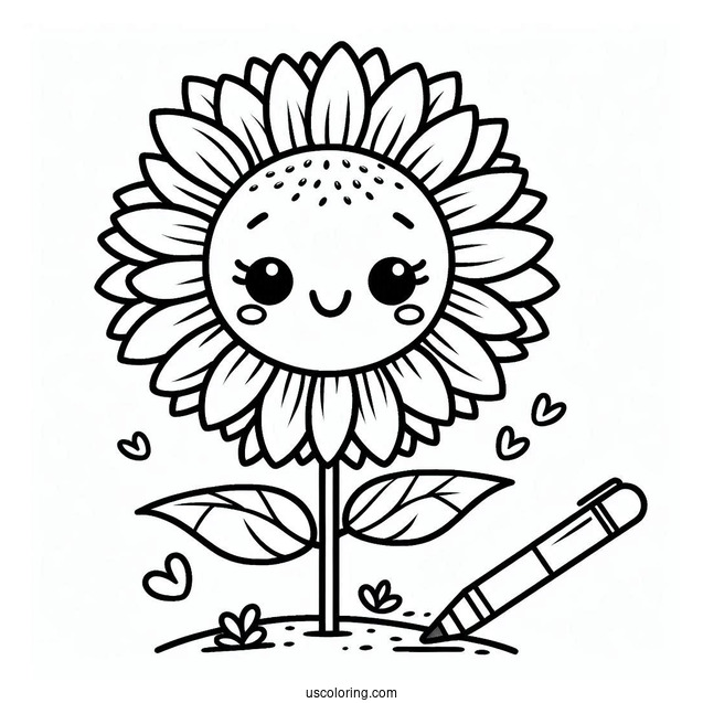 Cute Smiling Sunflower Coloring For Kids