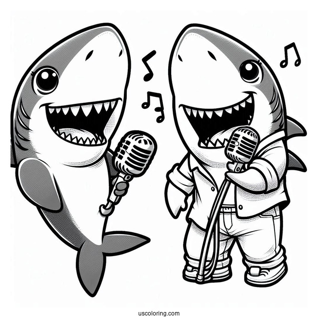 Shark Colornig Page In Shirt Singing On Microphone