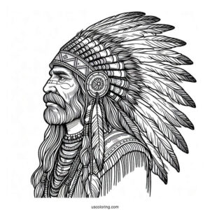 Native American Coloring Page Chief Wearing Headdress And Traditional Clothing Coloring Page