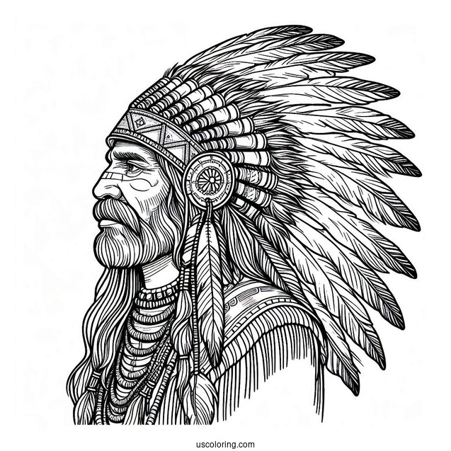Native American Coloring Page Chief Wearing Headdress And Traditional Clothing Coloring Page