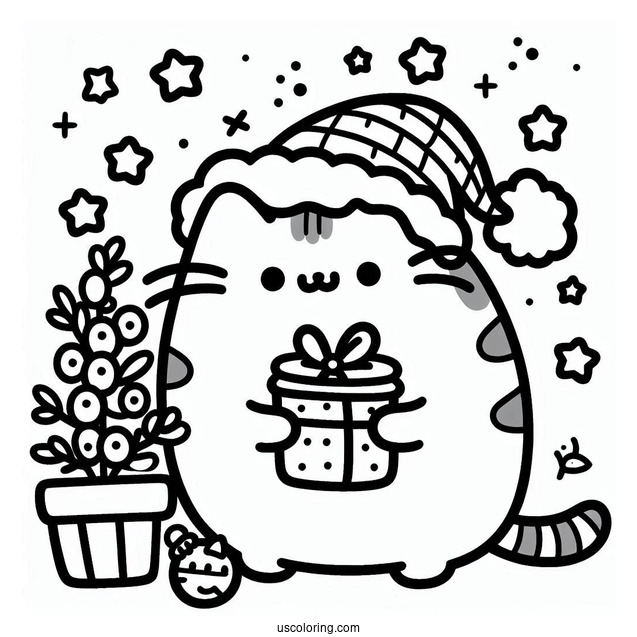 Pusheen Merry Christmas Coloring Page