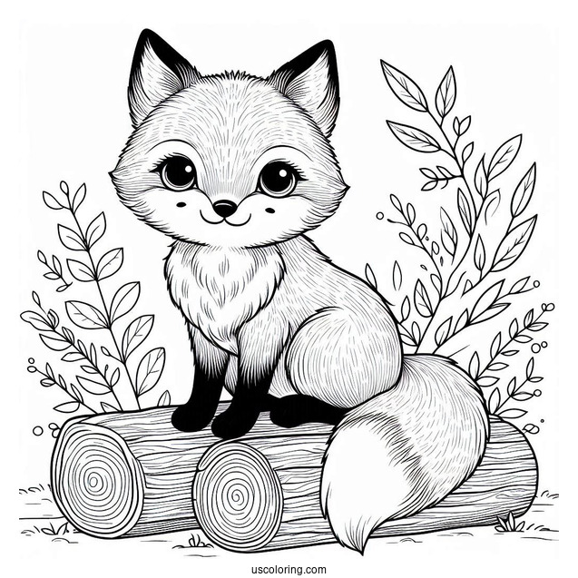 Adult Fox Coloring Page Sitting On Wood
