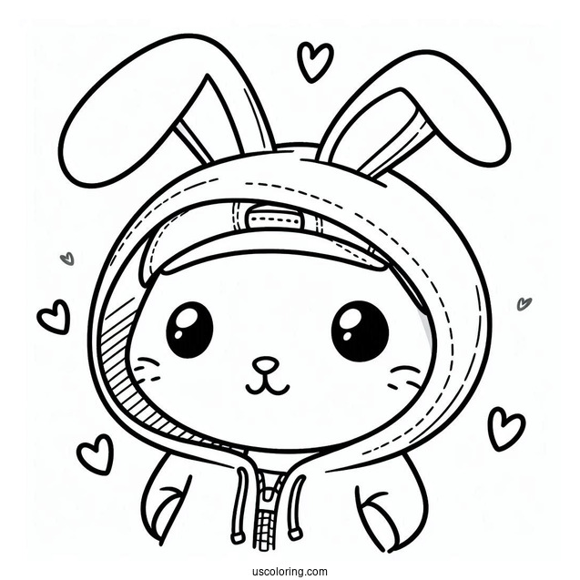 Easy Rabbit Coloring Page Wearing A Hoodie For Kids
