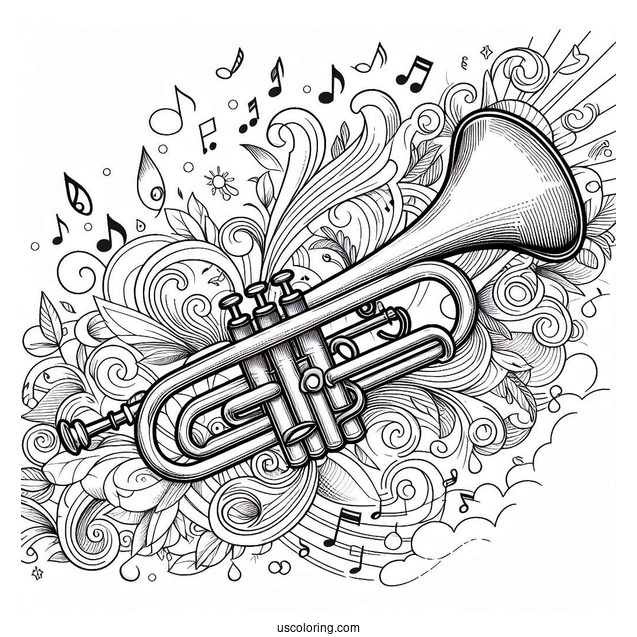 Music Coloring Page Of Realistic Trumpet
