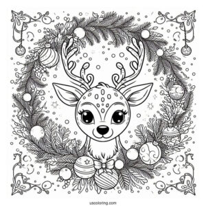 Reindeer In Christmas Wreath To Color