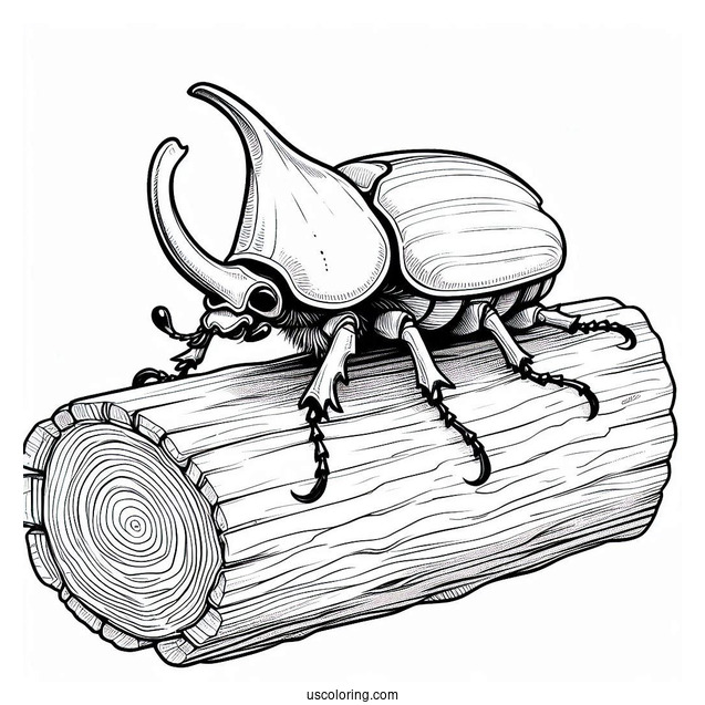 Hercules Beetle Coloring Page On A Log For Kids