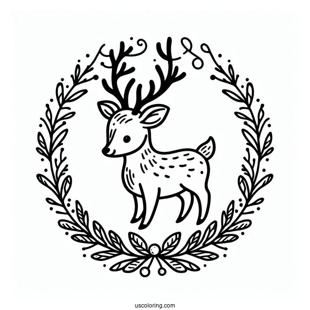 Reindeer In Christmas Wreath To Color