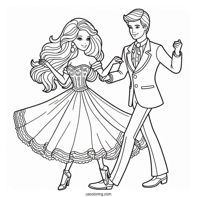 Barbie And Ken Dancing Coloring Sheet