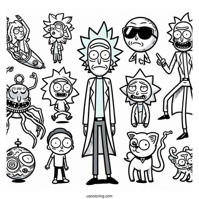 Iconic Characters From Rick And Morty To Color