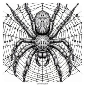 Detailed Huntsman Spider On Web To Color(1)