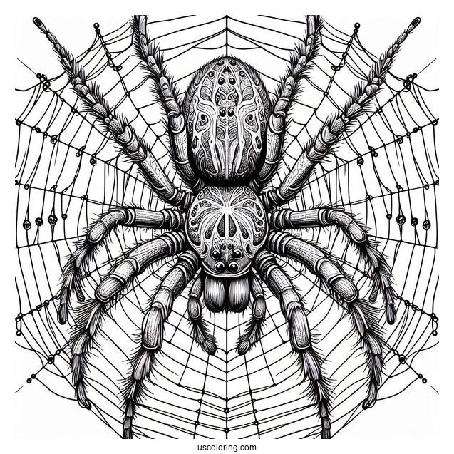 Detailed Huntsman Spider On Web To Color(1)