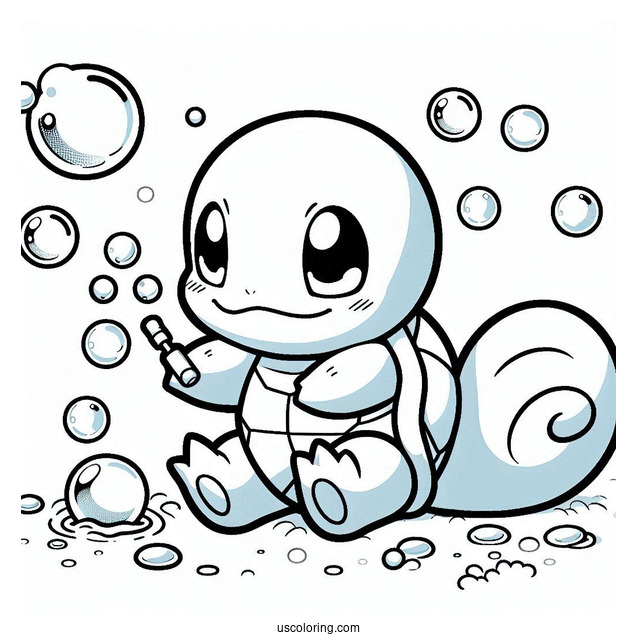 Squirtle Coloring Page Of Playing With Bubbles