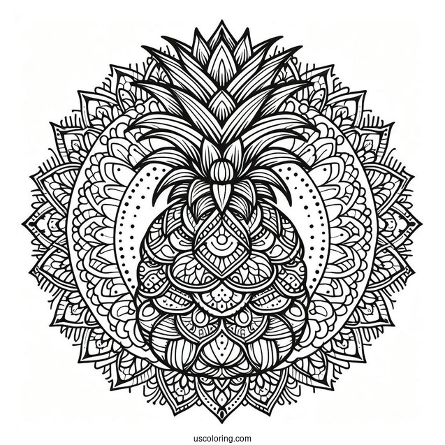 Elegant Pineapple Coloring Page Mandala Design For Adults