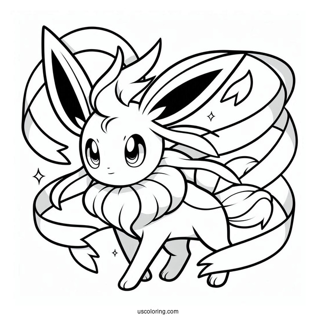 Simple Sylveon Coloring Page Outline With Long Ribbons