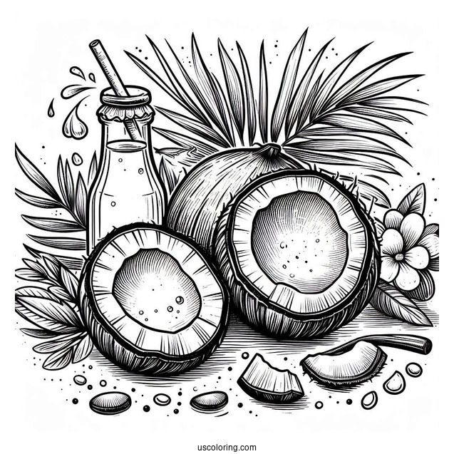 Halved Coconut Coloring Page With Coconut Juice Inside
