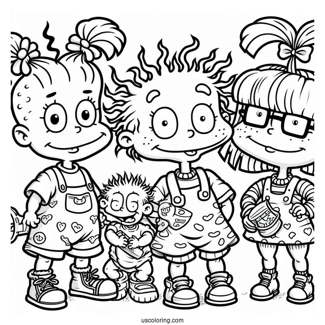 Rugrats Coloring Page Of Detailed Angelika, Tommy, Chuckie, Lillian, And Susie Rugrats