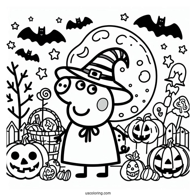 Halloween Themed Peppa Pig Coloring Page