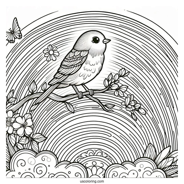 Tiny Birds Perched On Top Of A Rainbow