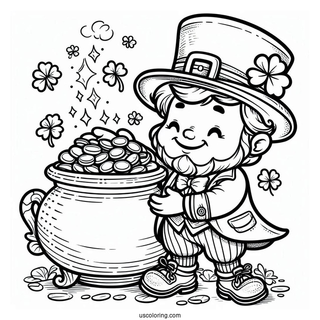 St. Patrick's Day Coloring Page Leprechaun With A Pot Of Gold