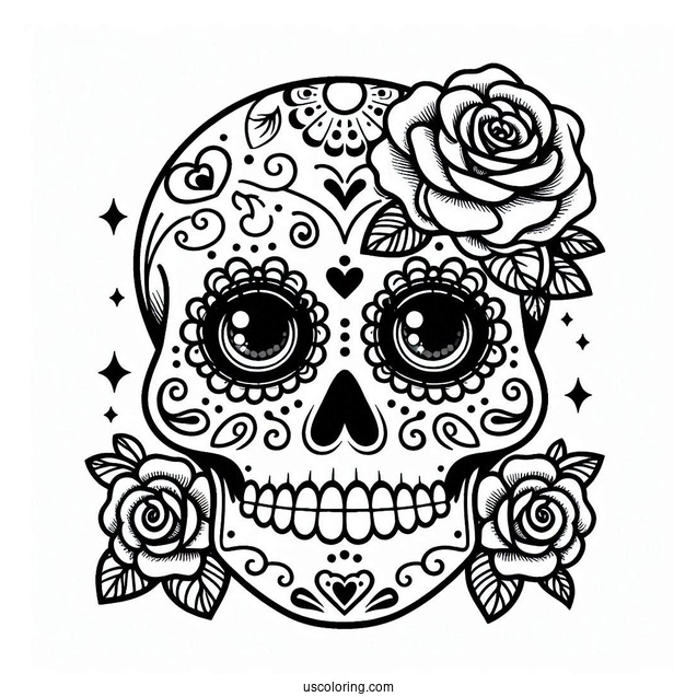 Rosey Eyed Sugar Skulls Coloring Page