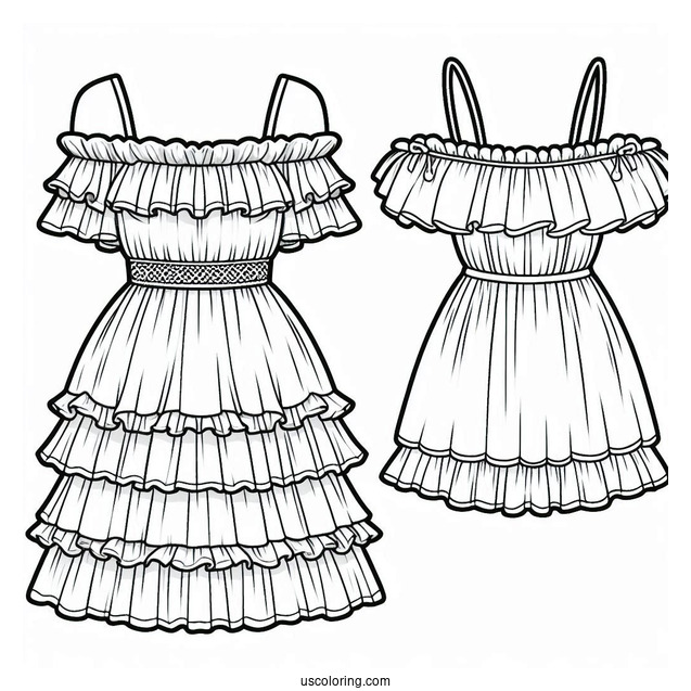 Off Shoulder Dress Coloring Page With Ruffles