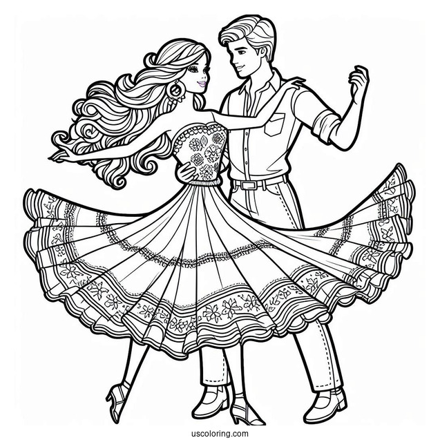 Barbie And Ken Dancing Coloring Sheet