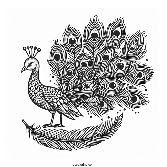 Peacock Bird Feather Coloring In