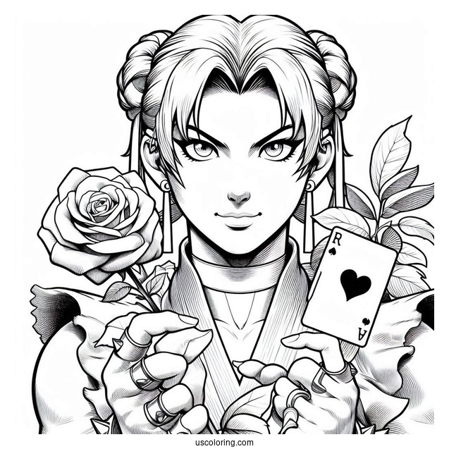 Street Fighter Coloring Page Of Rose Holding Up A Card