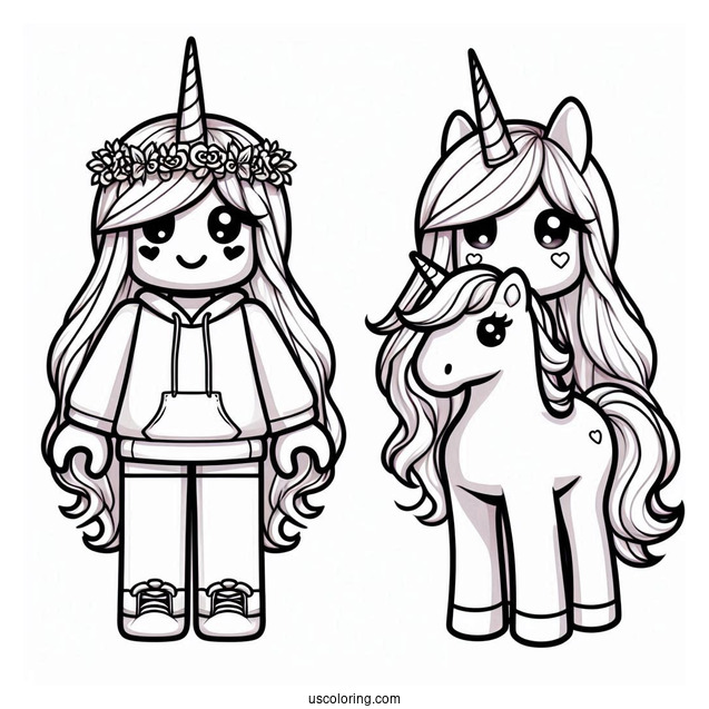 Roblox Girl Skin With Baby Unicorn Coloring Page