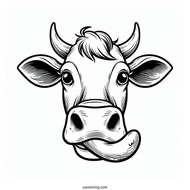 Big Cow Nose With Tongue Out Coloring Page