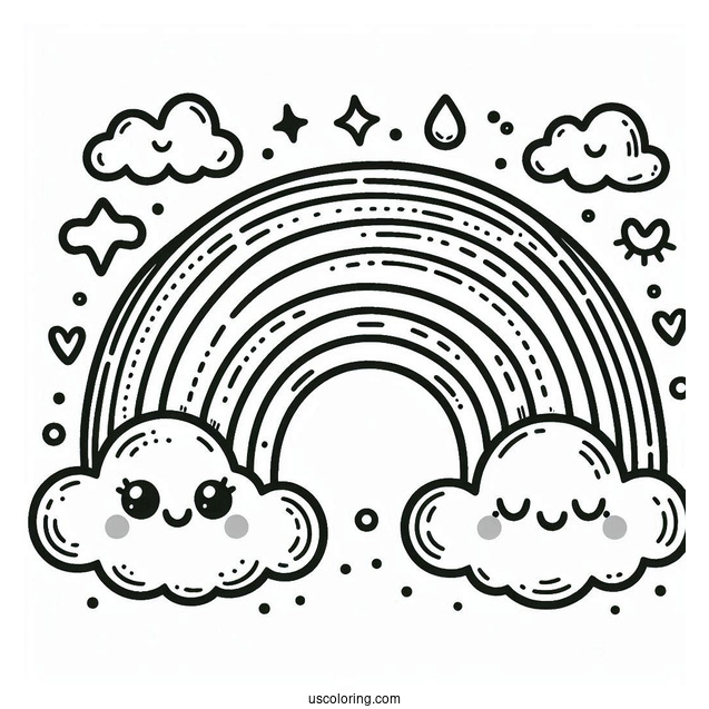 Rainbow With Smiling Clouds To Color