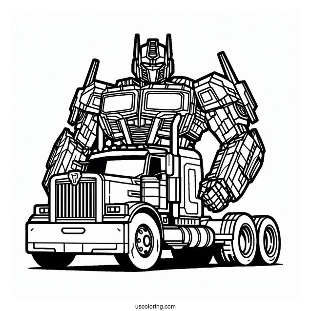 Simple Outline Of Optimus Prime Coloring Page In Autobot And Truck Form For Kids