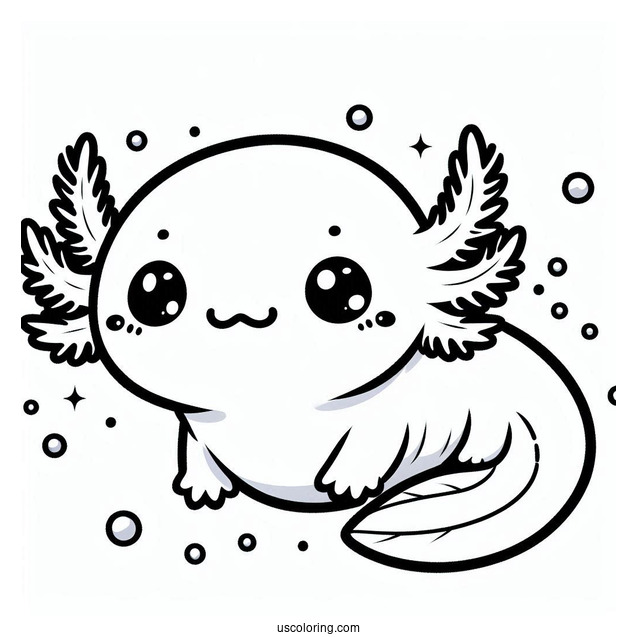 Chibi Axolotl Coloring Page Swimming For Kids