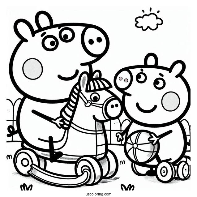 Peppa And George Playing Together On Toy Horse