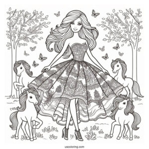 Barbie In Beautiful Dress And Animals
