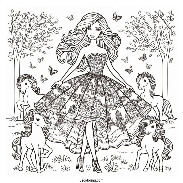 Barbie In Beautiful Dress And Animals