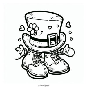 St. Patrick's Day Coloring Page Of Cartoon Leprechaun Hat With Shoes And Gloves For Kids