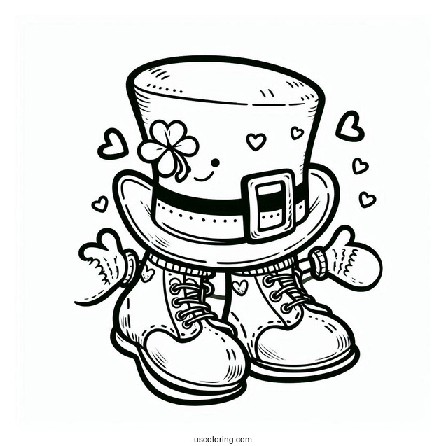 St. Patrick's Day Coloring Page Of Cartoon Leprechaun Hat With Shoes And Gloves For Kids