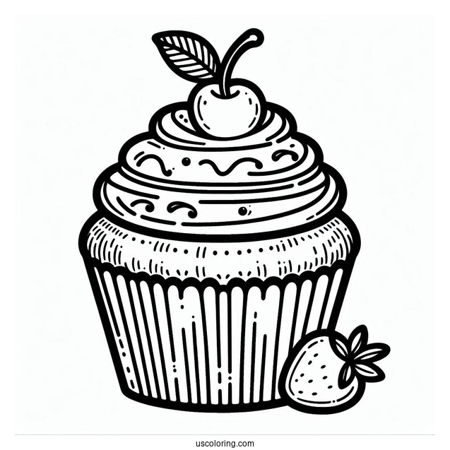 Easy Outline Of a Cupcake To Color